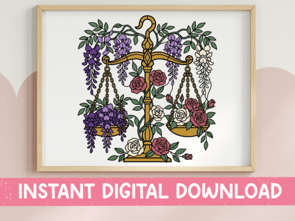 Floral Libra Scale SVG PNG Digital Download