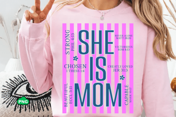 She Is Mom Png, Striped Floral SVG